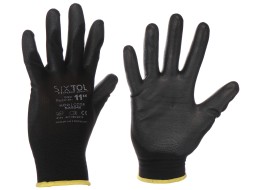 Guanti da lavoro in poliestere parzialmente rivestiti in poliuretano GLOVE PE-PU 11, neri, taglia 11