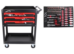 Carrello da officina con utensili MECHANIC TROLLEY JASON 80, 3 cassetti, 1 ripiano, 80 pezzi di uten