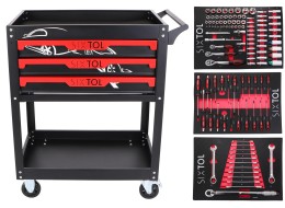 Carrello da officina con utensili MECHANIC TROLLEY JASON 115, 3 cassetti, 1 ripiano, 115 pezzi di ut