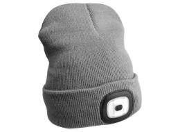 Berretto con torcia frontale 180 lm, ricaricabile, USB, taglia unica, cotone/PE, grigio chiaro